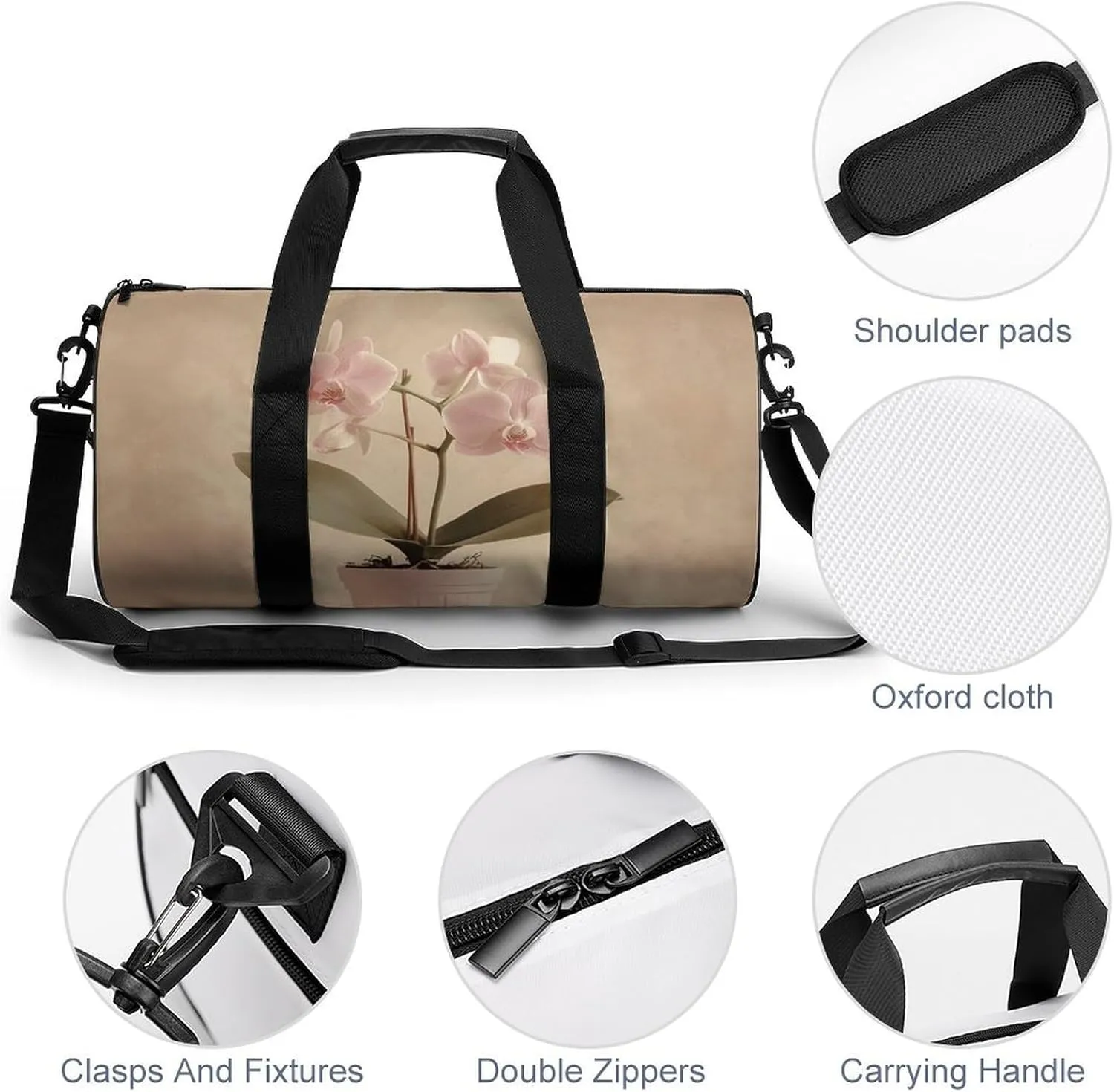 Sports Gym Bag for Women Men Travel Duffel Bag Orchids in A Jar Weekender Bag Canvas Carry on Overnight Bag for Travel Swimming Fitness Workout Sports Duffle Bag