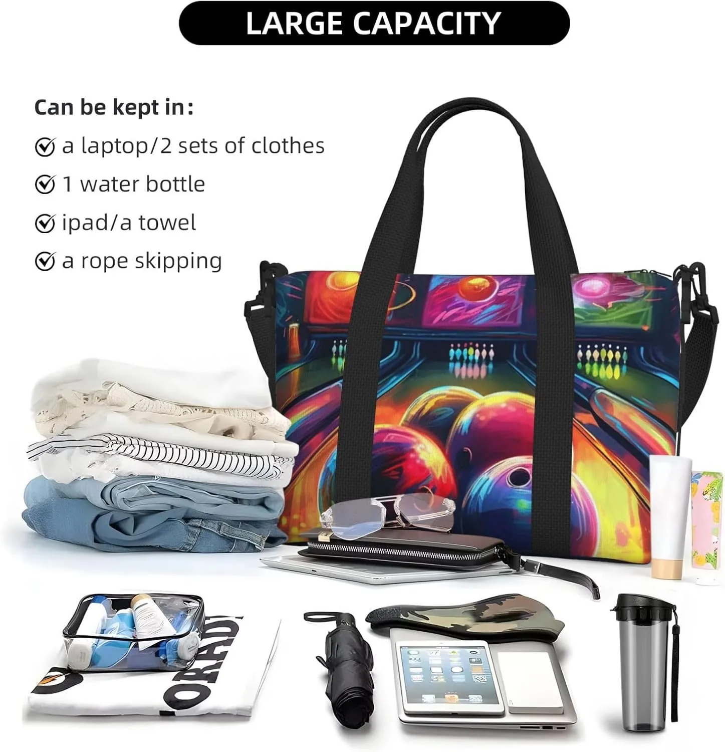 Sports Gym Bag for Women Men Travel Duffel Bag Tote Bowling Balls Weekender Bag Canvas Carry on Overnight Bag for Travel Swimming Fitness Workout Sports Duffle Bag