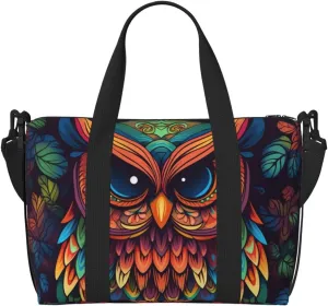 Sports Gym Bag for Women Men Travel Duffel Bag Tote Color owl pattern Weekender Bag Canvas Carry on Overnight Bag for Travel Swimming Fitness Workout Sports Duffle Bag