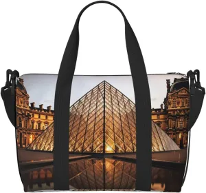Sports Gym Bag for Women Men Travel Duffel Bag Tote Louvre Museum in Paris Weekender Bag Canvas Carry on Overnight Bag for Travel Swimming Fitness Workout Sports Duffle Bag