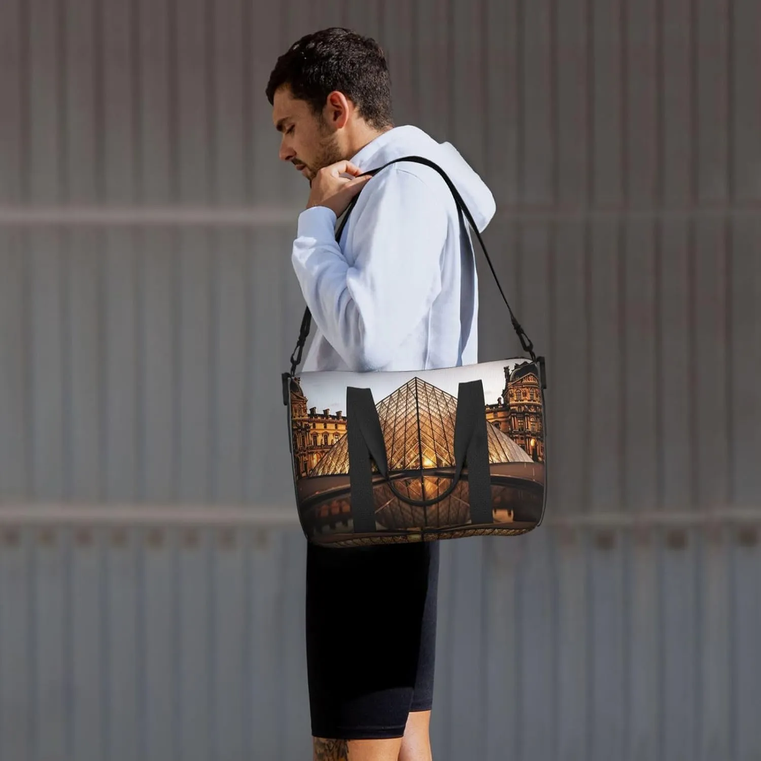 Sports Gym Bag for Women Men Travel Duffel Bag Tote Louvre Museum in Paris Weekender Bag Canvas Carry on Overnight Bag for Travel Swimming Fitness Workout Sports Duffle Bag