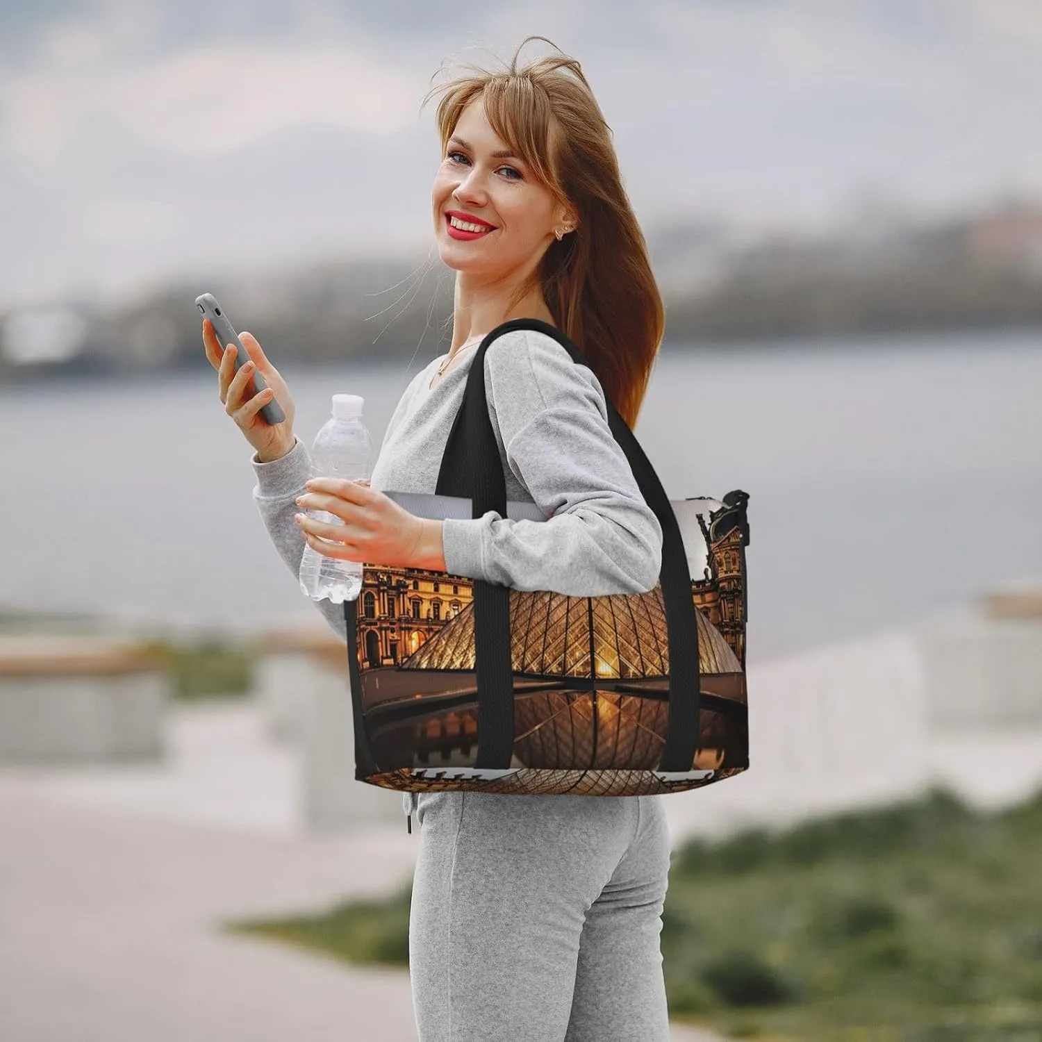 Sports Gym Bag for Women Men Travel Duffel Bag Tote Louvre Museum in Paris Weekender Bag Canvas Carry on Overnight Bag for Travel Swimming Fitness Workout Sports Duffle Bag