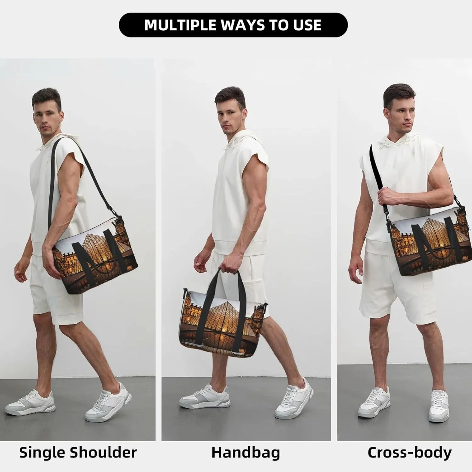 Sports Gym Bag for Women Men Travel Duffel Bag Tote Louvre Museum in Paris Weekender Bag Canvas Carry on Overnight Bag for Travel Swimming Fitness Workout Sports Duffle Bag