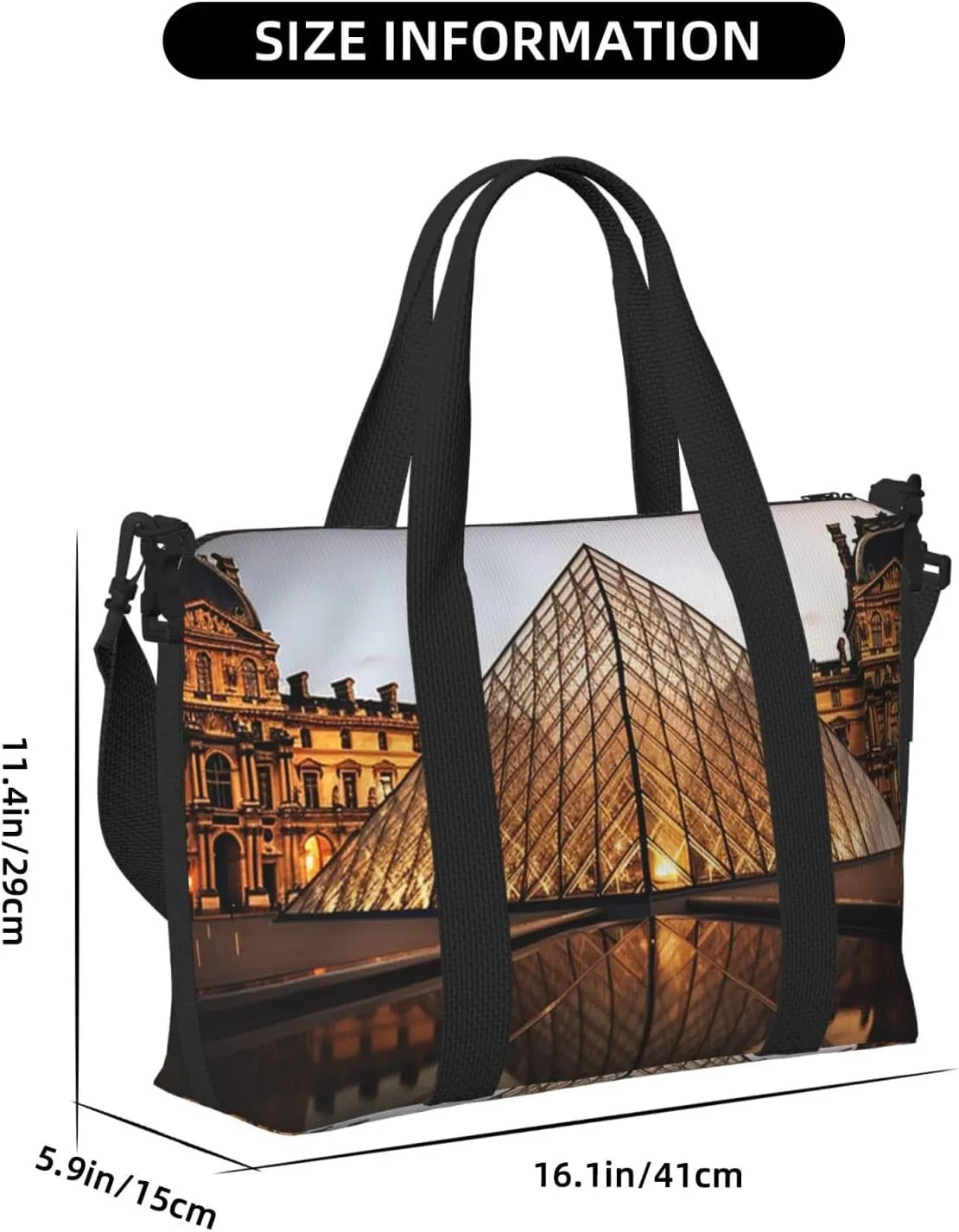 Sports Gym Bag for Women Men Travel Duffel Bag Tote Louvre Museum in Paris Weekender Bag Canvas Carry on Overnight Bag for Travel Swimming Fitness Workout Sports Duffle Bag