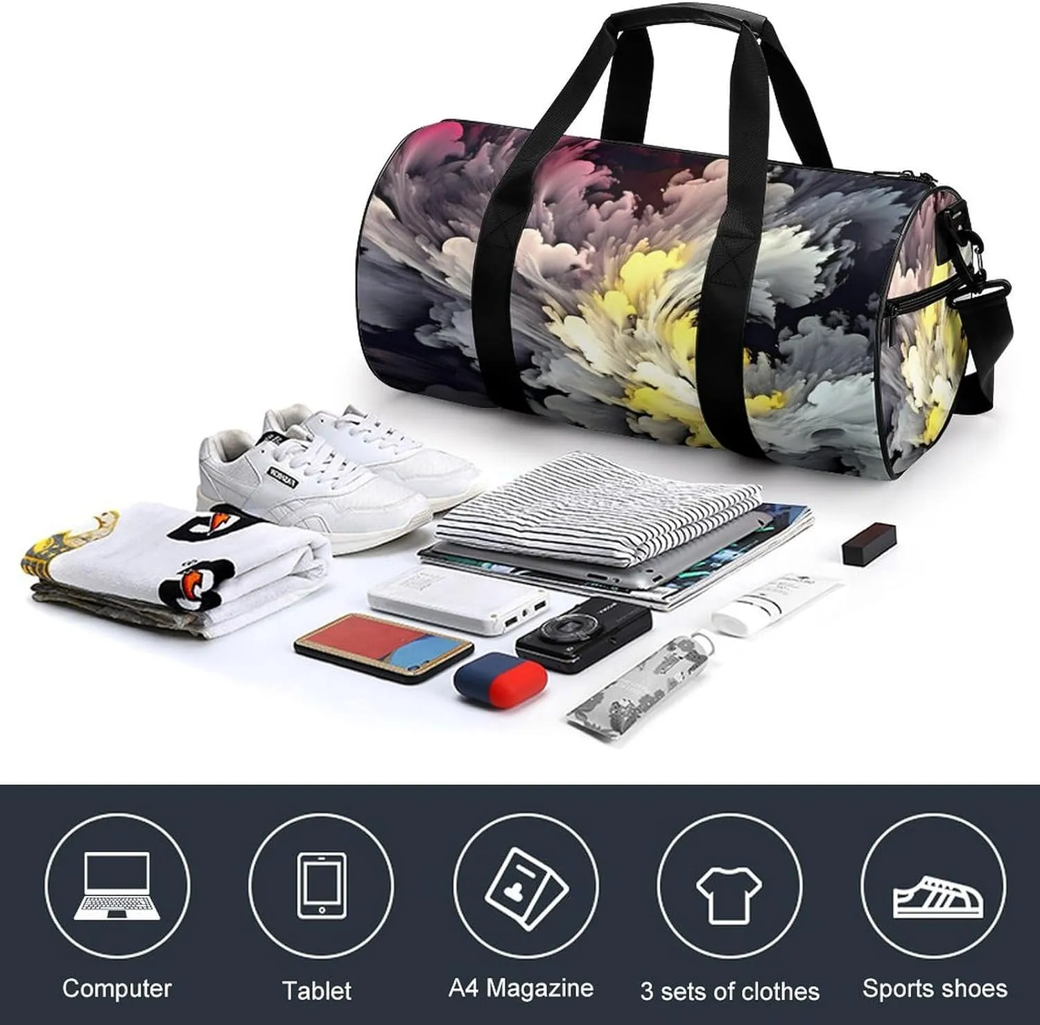 Sports Gym Bag for Women Men Travel Duffel Bag Tote Weekender Bag Beautiful Ink Art Carry on Overnight Bag for Travel Swimming Fitness Workout Sports Duffle Bag