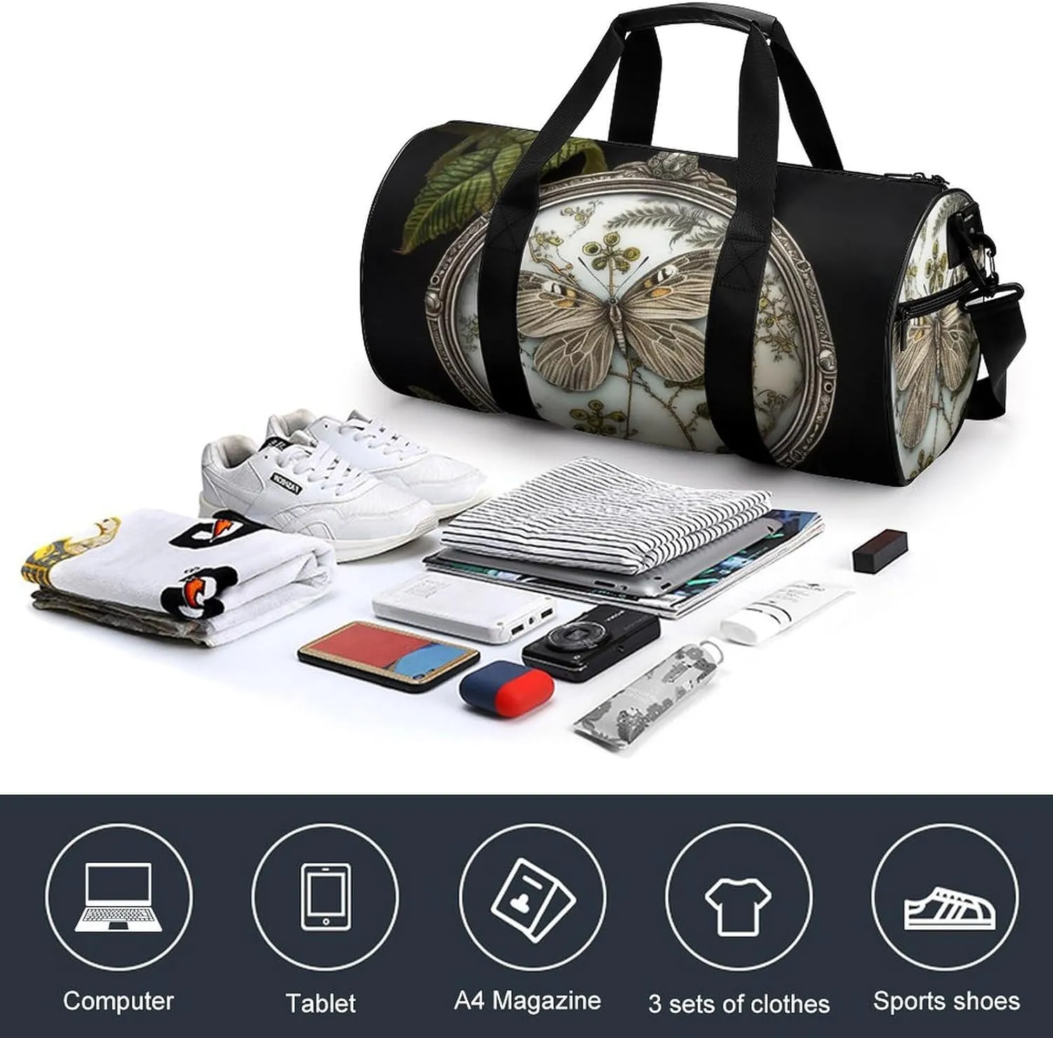 Sports Gym Bag for Women Men Travel Duffel Bag Tote Weekender Bag Big Butterfly Carry on Overnight Bag for Travel Swimming Fitness Workout Sports Duffle Bag