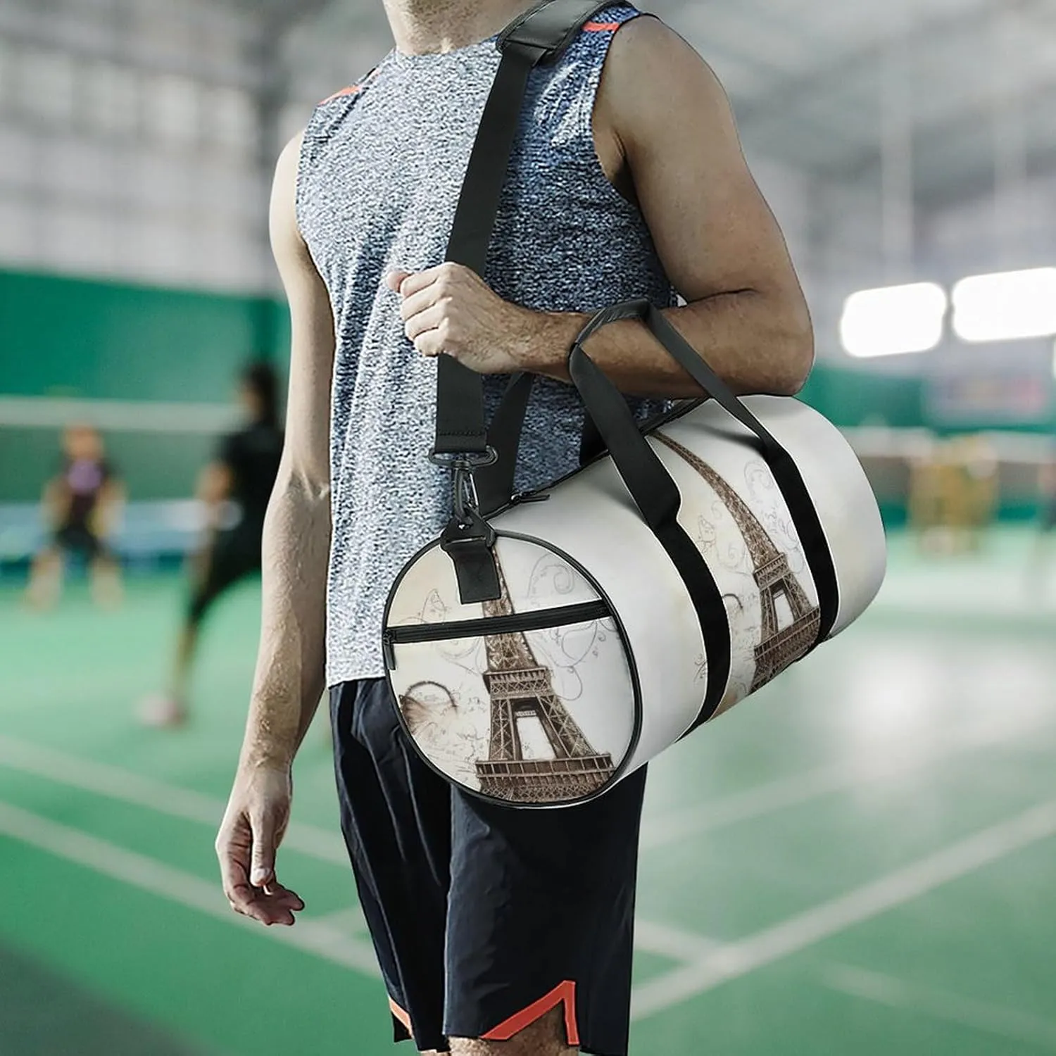 Sports Gym Bag for Women Men Travel Duffel Bag Tote Weekender Bag Eiffel Tower Carry on Overnight Bag for Travel Swimming Fitness Workout Sports Duffle Bag