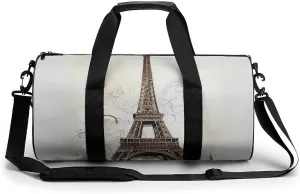 Sports Gym Bag for Women Men Travel Duffel Bag Tote Weekender Bag Eiffel Tower Carry on Overnight Bag for Travel Swimming Fitness Workout Sports Duffle Bag
