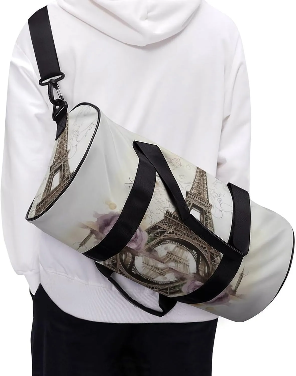 Sports Gym Bag for Women Men Travel Duffel Bag Tote Weekender Bag Eiffel Tower Carry on Overnight Bag for Travel Swimming Fitness Workout Sports Duffle Bag