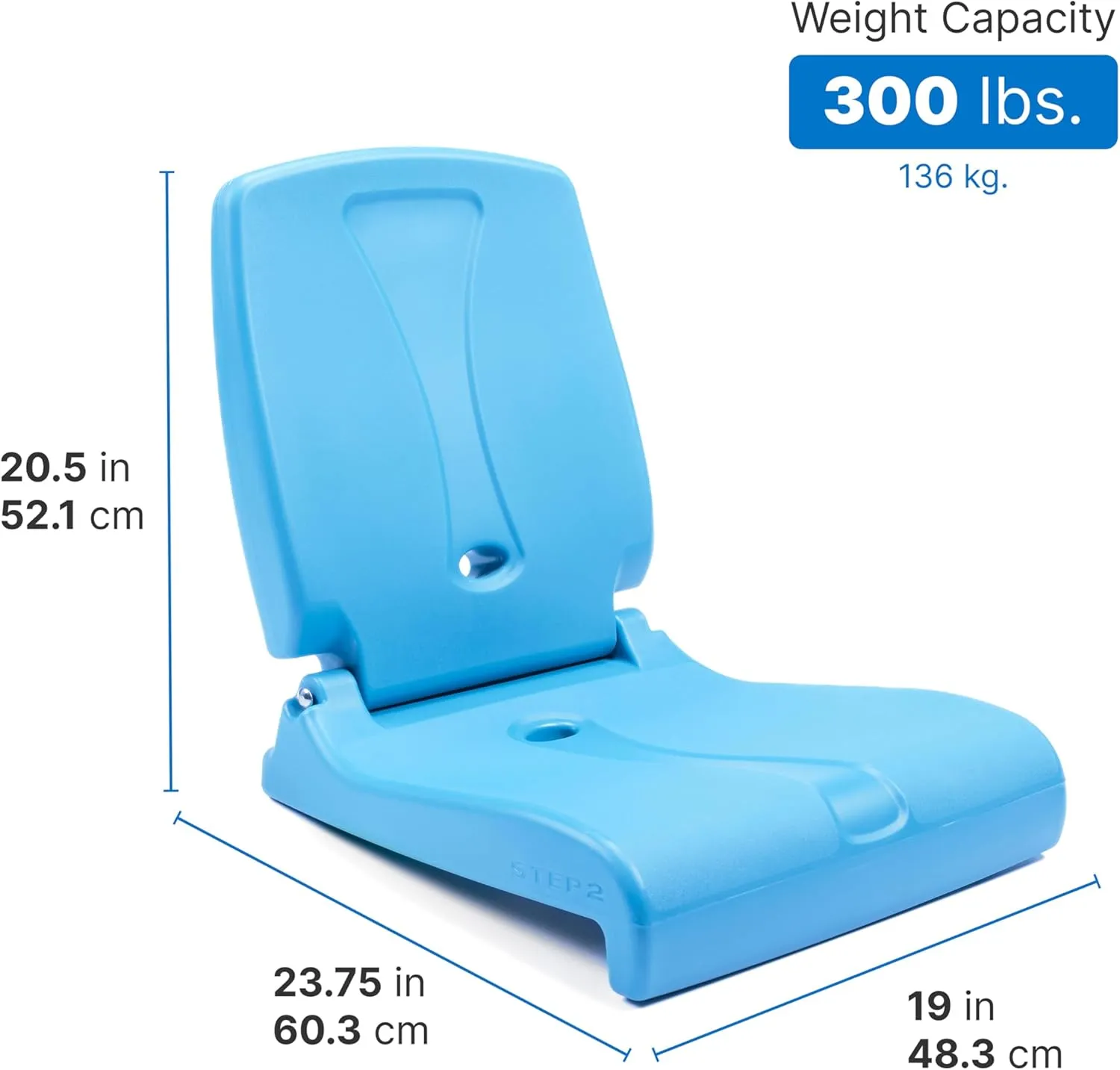 Step2 Folding Flip Seat, Lightweight Portable Outdoor Chair for Poolside, Camping, Beach, Boats, Tailgates, Durable Ground Chair with Back Support for Adults, Capri Blue