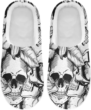 Sugar Skull Halloween Mexican House Slippers for Women Girls Winter Fuzzy Memory Foam Cozy Shoes for Men Slippers Indoor Outdoor Bedroom