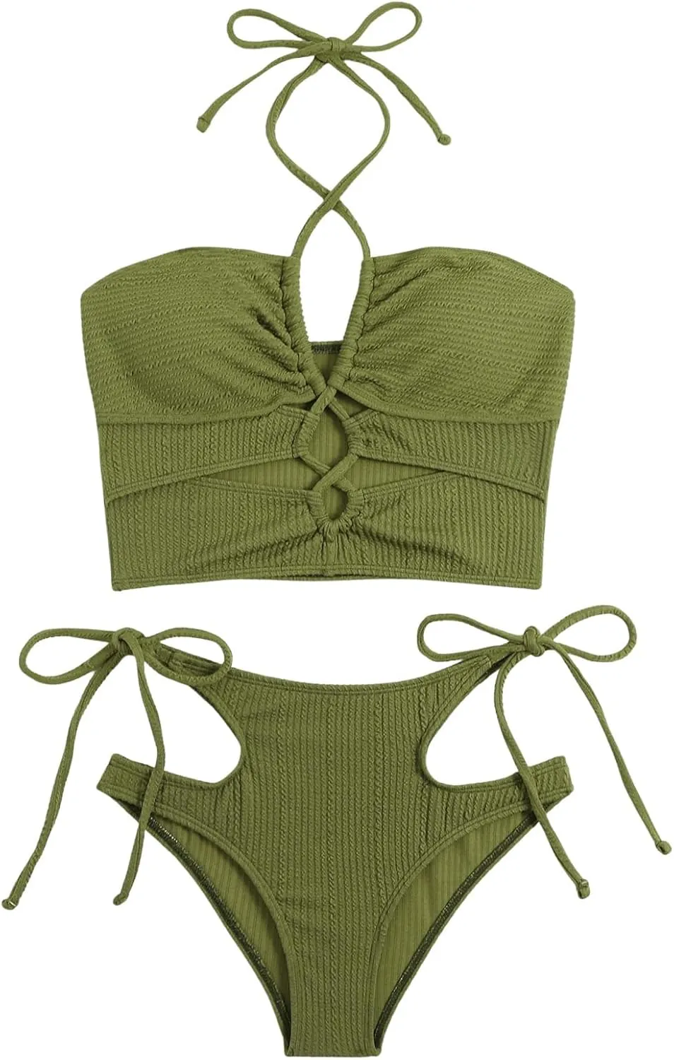 SweatyRocks Women's Lace Up Cut Out Halter Bikini Set High Waisted Two Piece Bathing Suit Swimwear