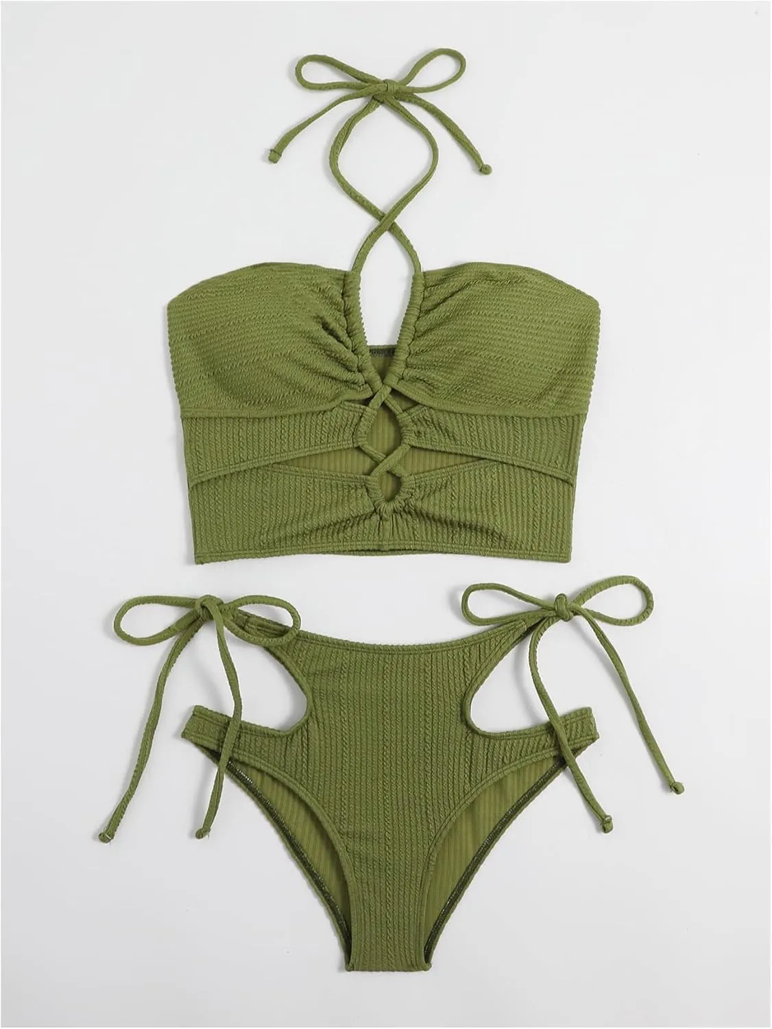 SweatyRocks Women's Lace Up Cut Out Halter Bikini Set High Waisted Two Piece Bathing Suit Swimwear
