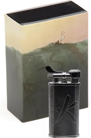 Takara Japanese Dual Flame Pipe Lighter - Refillable, Angled & Adjustable Soft-Flame, Flip Top, Travel Friendly, Uses Butane (Black)