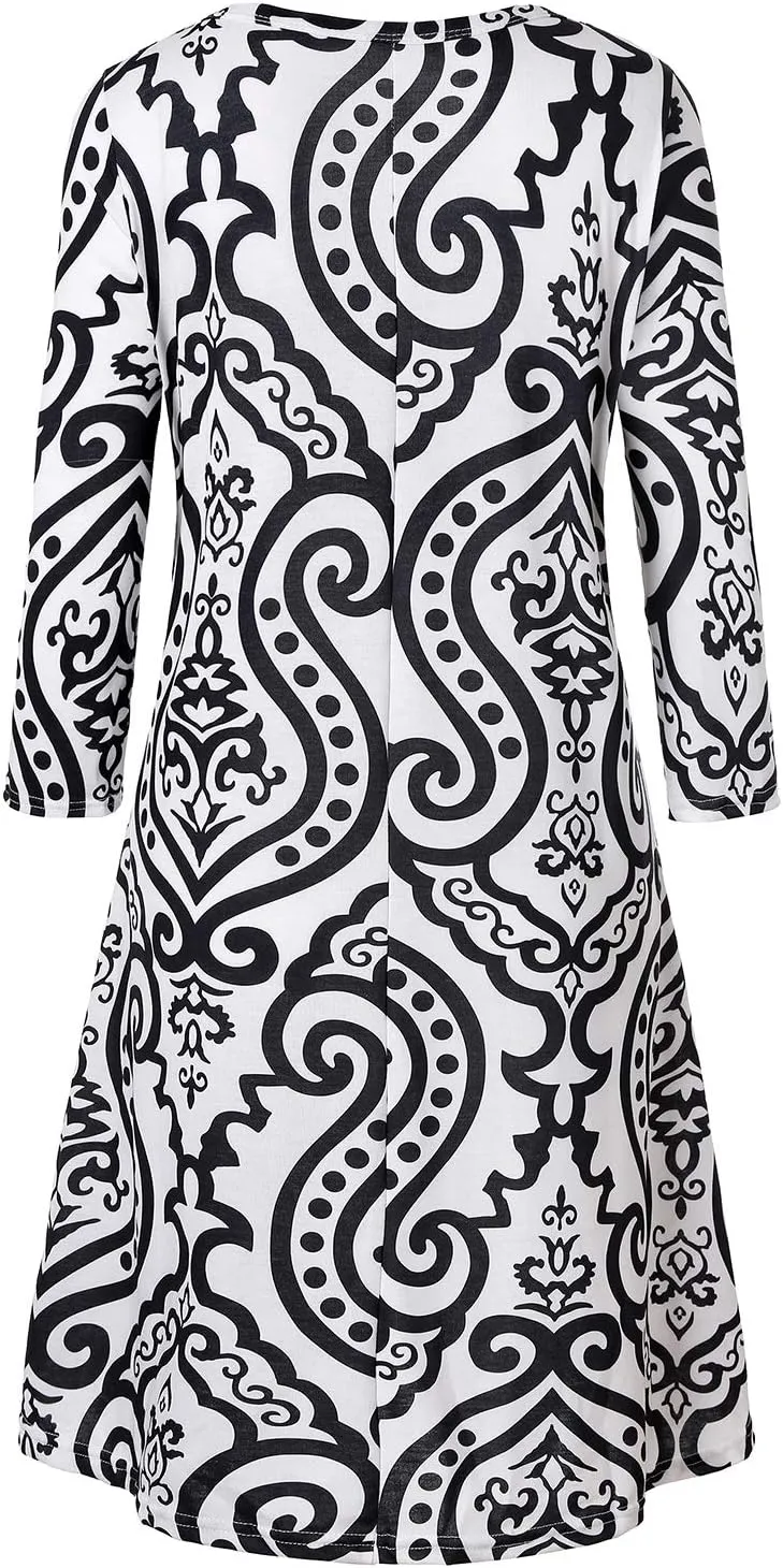 Tanst Sky Womens Casual Round Neck Plus Size Floral Tunic Shirt Dress with Pockets