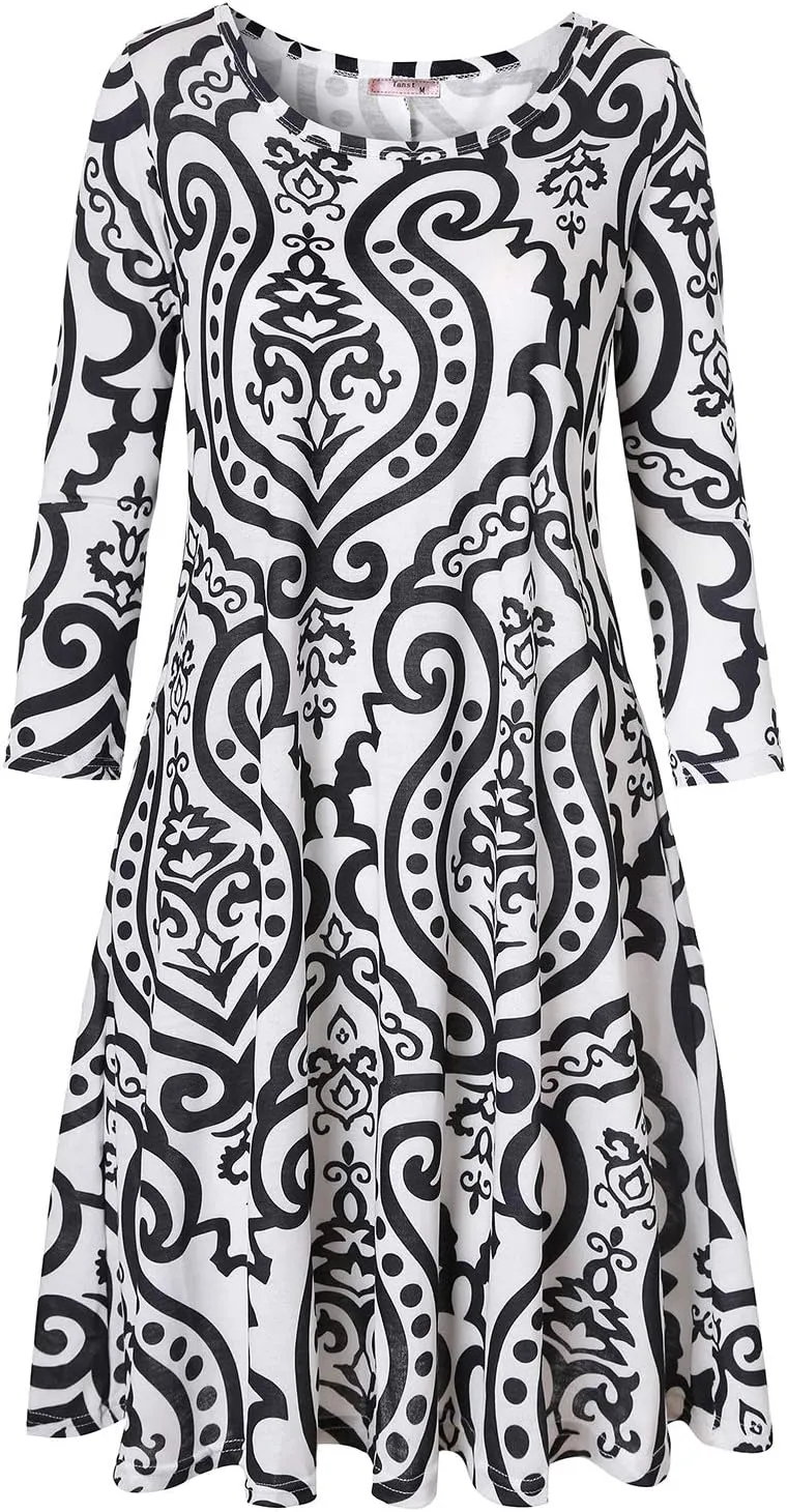 Tanst Sky Womens Casual Round Neck Plus Size Floral Tunic Shirt Dress with Pockets