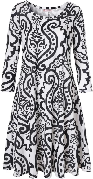 Tanst Sky Womens Casual Round Neck Plus Size Floral Tunic Shirt Dress with Pockets