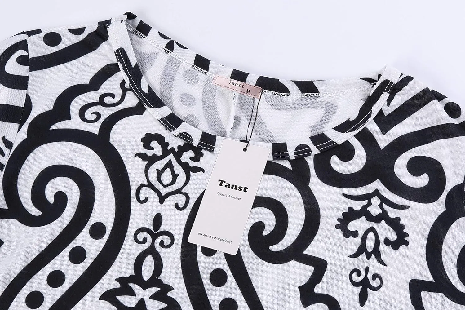 Tanst Sky Womens Casual Round Neck Plus Size Floral Tunic Shirt Dress with Pockets
