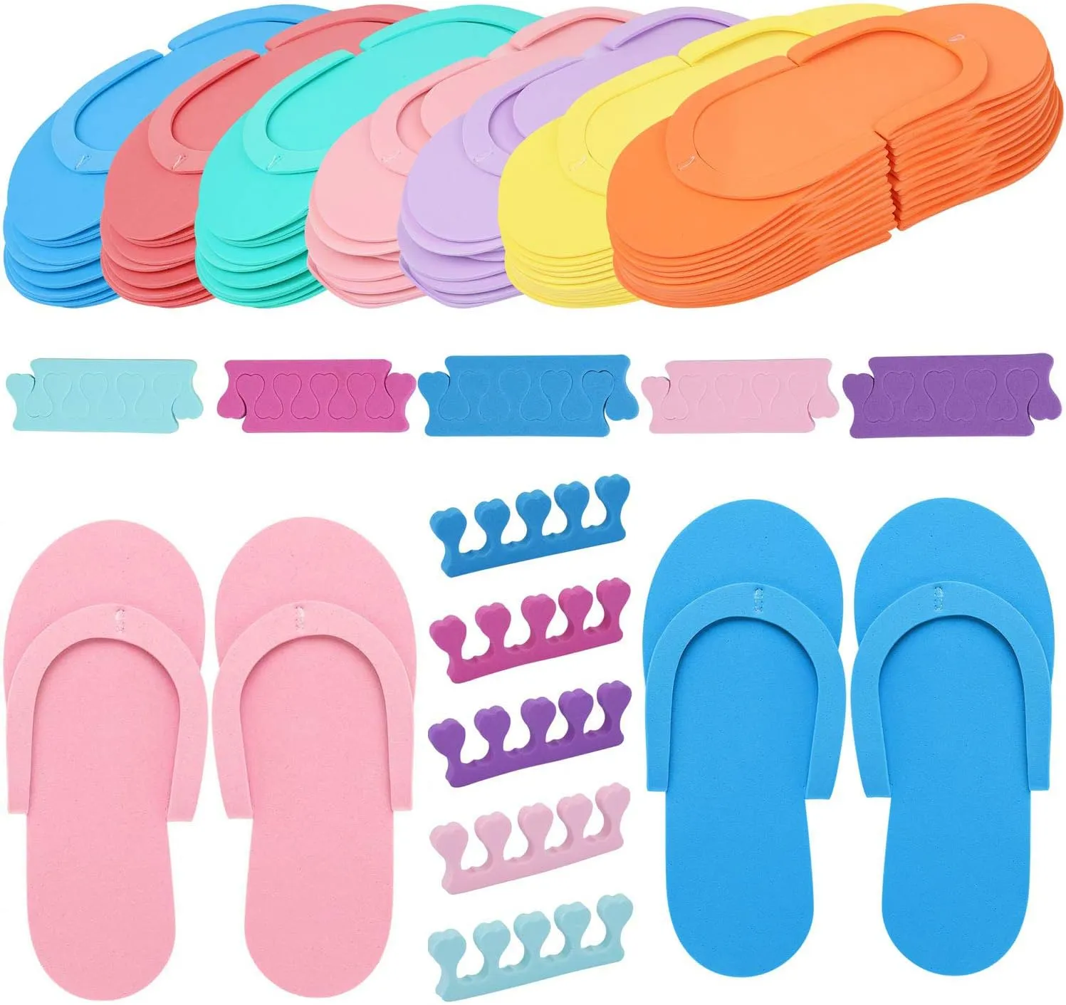 Tbestmax 24 Pair Disposable Flip Flops, Random Color Foam Slippers for Foot Spa Pedicures in Kid Party with 24 Pair Toe Separators Bulk