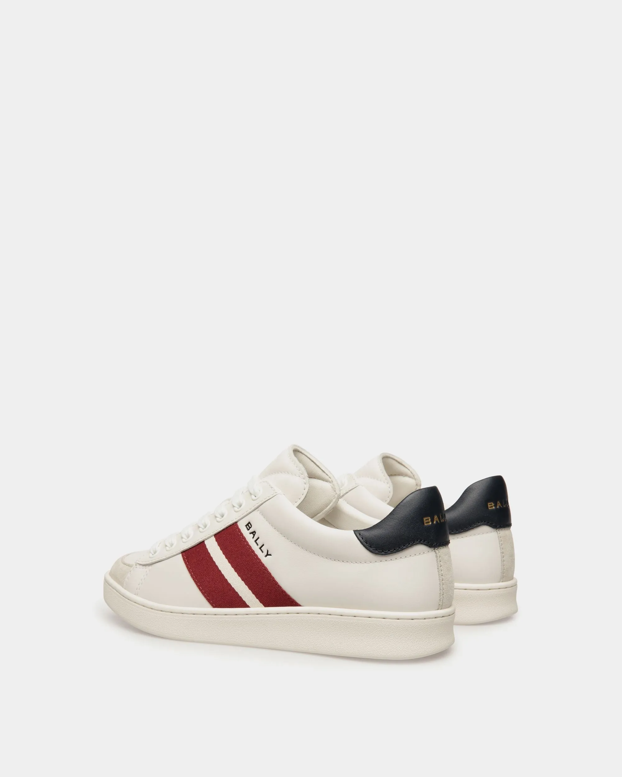 Tennis Sneaker in White and Navy Blue Leather