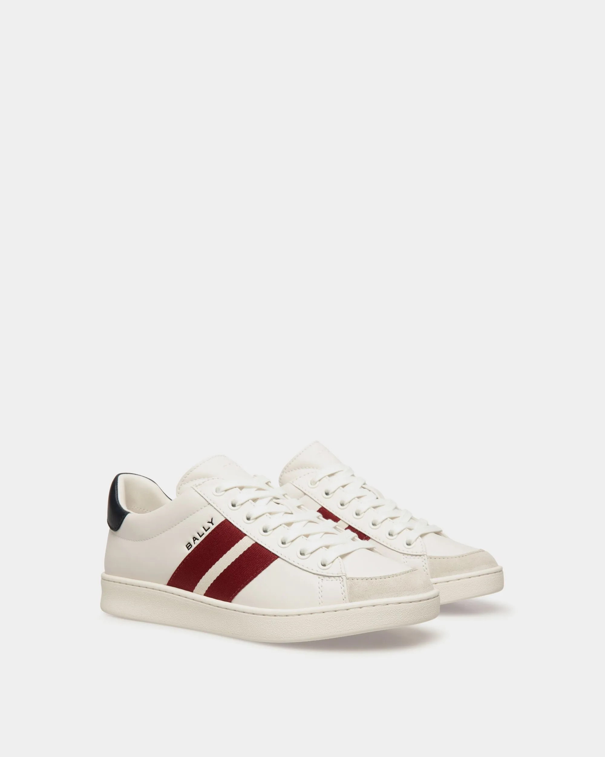 Tennis Sneaker in White and Navy Blue Leather