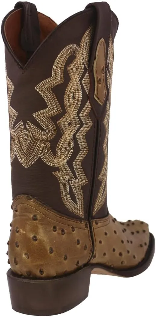 Texas Legacy Mens Sand Western Cowboy Boots Ostrich Quill Print Leather J Toe