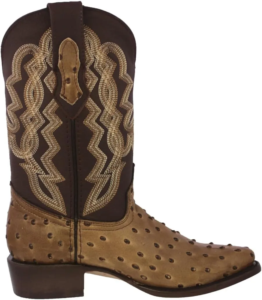 Texas Legacy Mens Sand Western Cowboy Boots Ostrich Quill Print Leather J Toe
