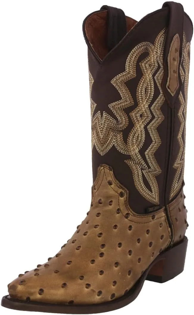 Texas Legacy Mens Sand Western Cowboy Boots Ostrich Quill Print Leather J Toe