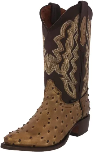 Texas Legacy Mens Sand Western Cowboy Boots Ostrich Quill Print Leather J Toe