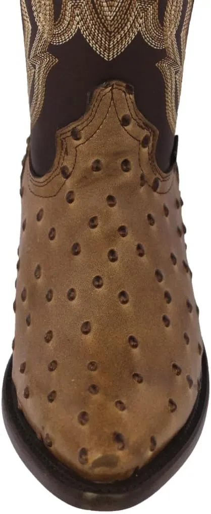 Texas Legacy Mens Sand Western Cowboy Boots Ostrich Quill Print Leather J Toe