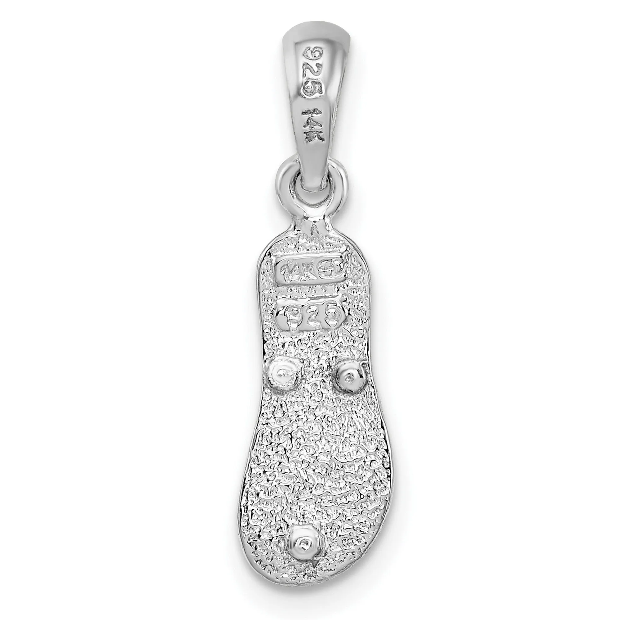 Textured 3-D Flip-flop with 14 Straps Charm Pendant in Real 925 Sterling Silver