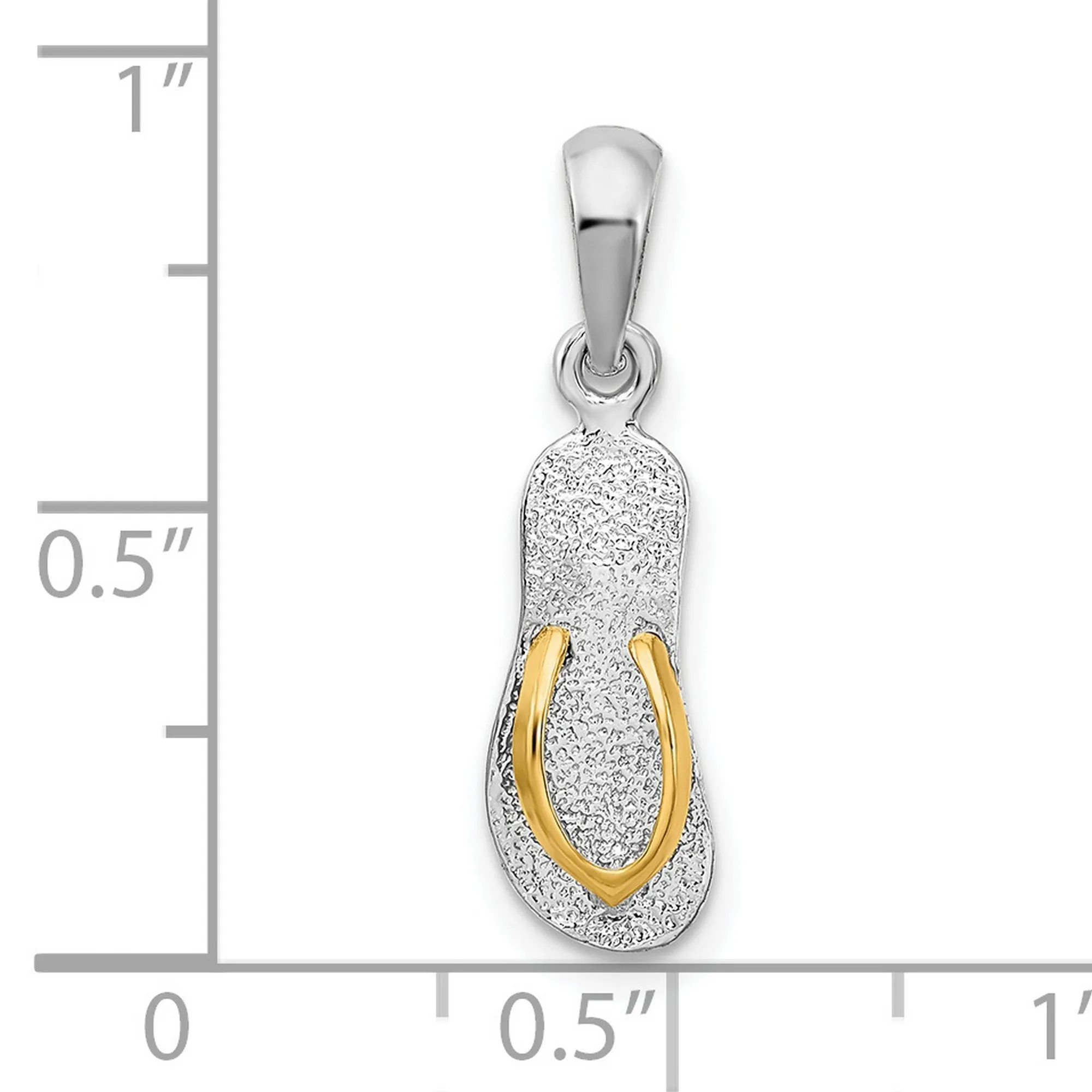 Textured 3-D Flip-flop with 14 Straps Charm Pendant in Real 925 Sterling Silver