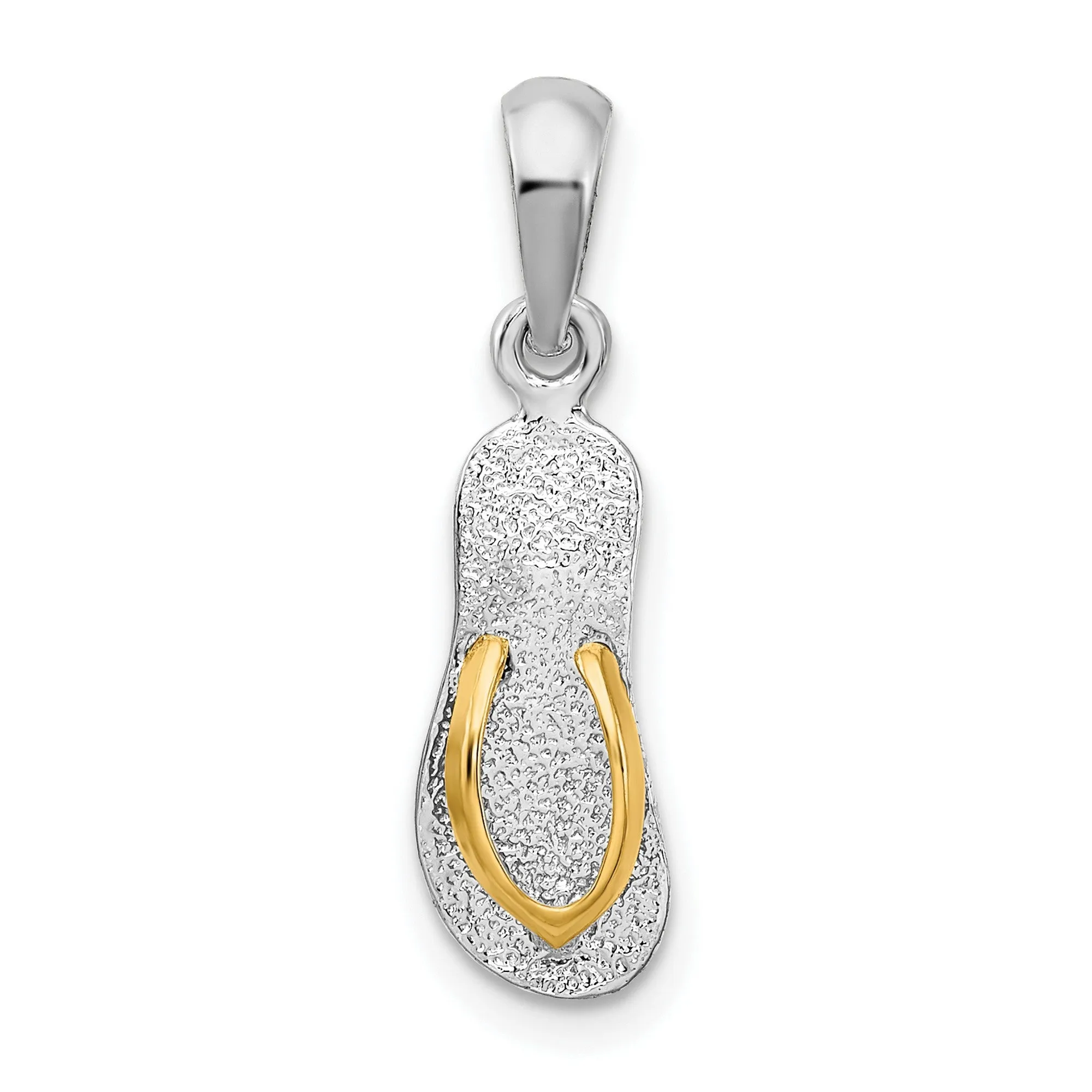 Textured 3-D Flip-flop with 14 Straps Charm Pendant in Real 925 Sterling Silver