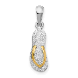 Textured 3-D Flip-flop with 14 Straps Charm Pendant in Real 925 Sterling Silver