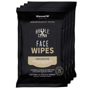 The Face Wipe by Hustle Clean - ShowerPill Collection - 100 Count - Dual-Textured Cleansing Cloth with Charcoal and Cucumber Formulation - 100 Face Wipes