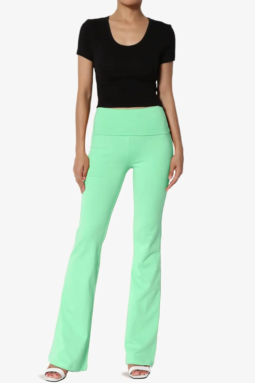 TheMogan Women's Basic Foldover Waistband Comfy Stretch Cotton Boot Cut Lounge Yoga Pants