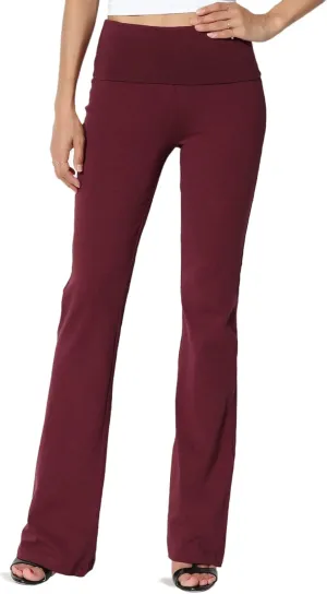 TheMogan Women's Basic Foldover Waistband Comfy Stretch Cotton Boot Cut Lounge Yoga Pants