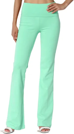 TheMogan Women's Basic Foldover Waistband Comfy Stretch Cotton Boot Cut Lounge Yoga Pants
