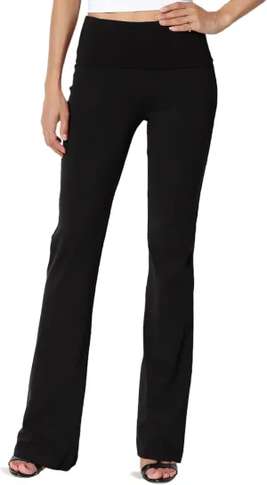 TheMogan Women's Basic Foldover Waistband Comfy Stretch Cotton Boot Cut Lounge Yoga Pants