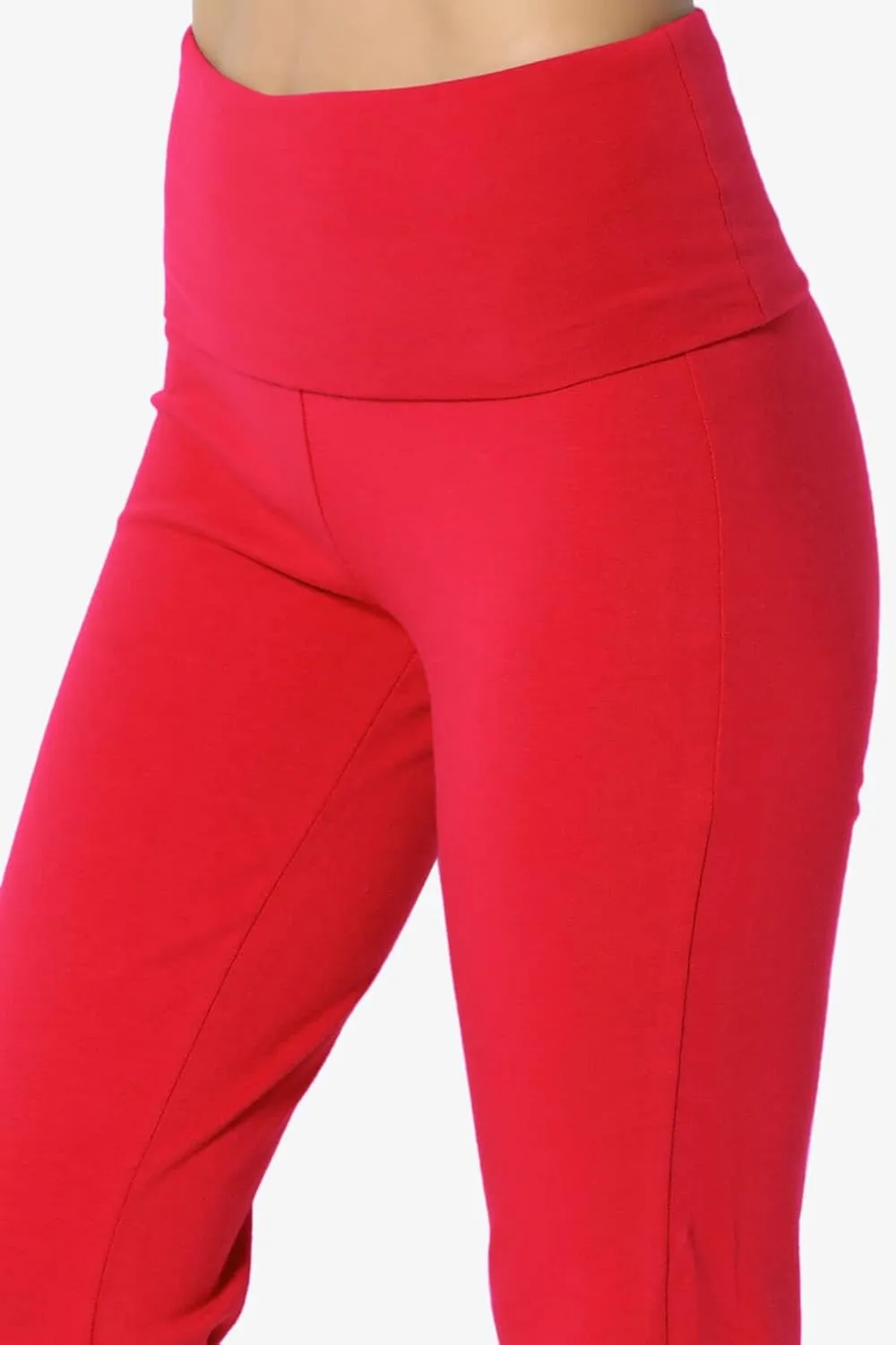 TheMogan Women's Basic Foldover Waistband Comfy Stretch Cotton Boot Cut Lounge Yoga Pants