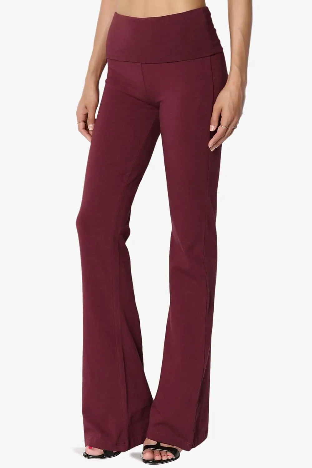 TheMogan Women's Basic Foldover Waistband Comfy Stretch Cotton Boot Cut Lounge Yoga Pants