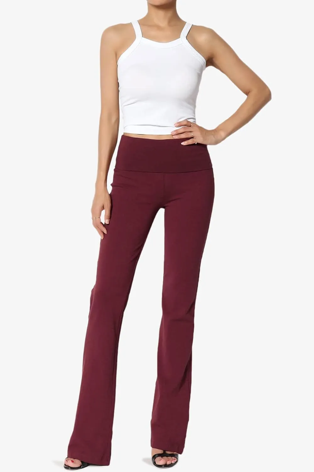 TheMogan Women's Basic Foldover Waistband Comfy Stretch Cotton Boot Cut Lounge Yoga Pants