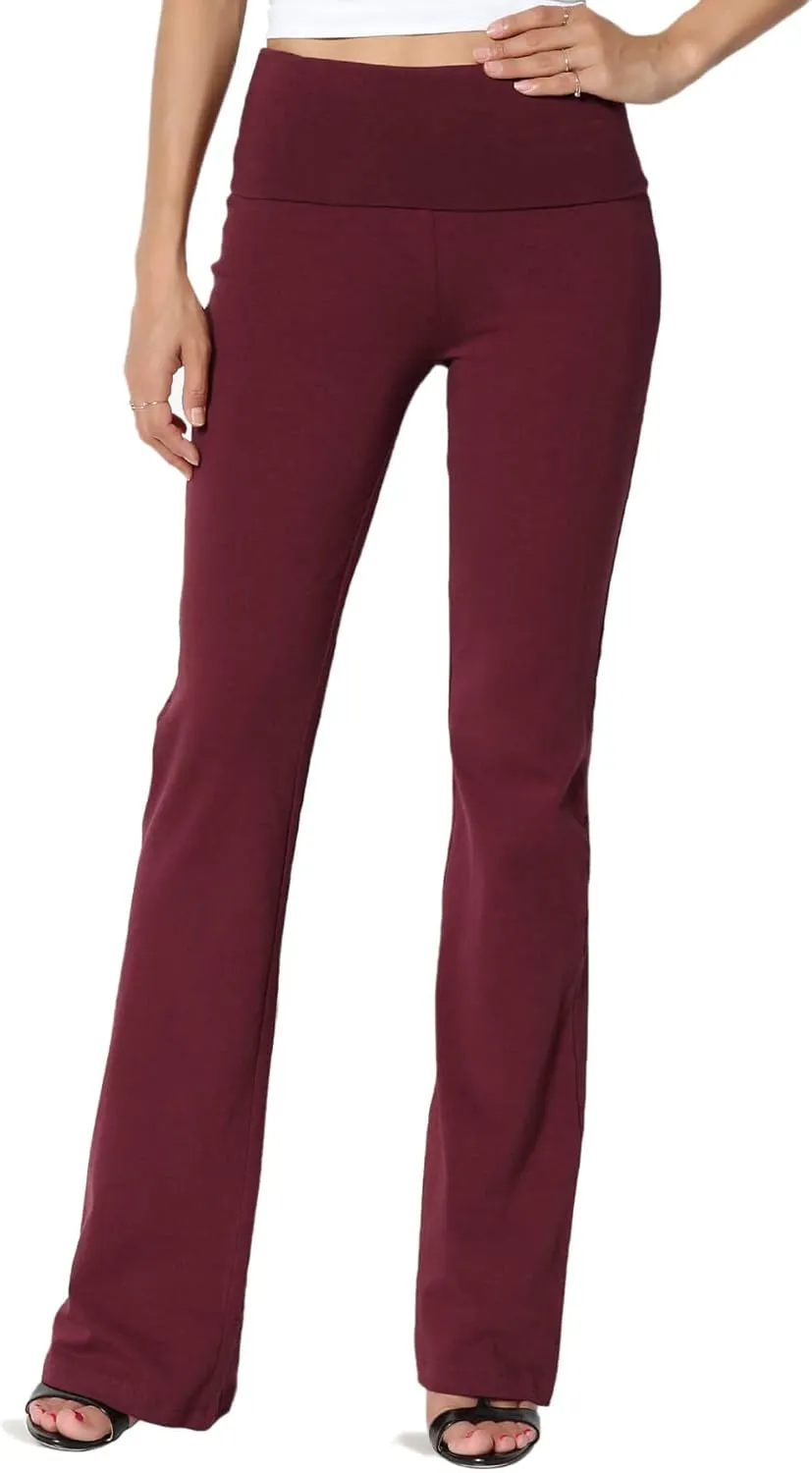 TheMogan Women's Basic Foldover Waistband Comfy Stretch Cotton Boot Cut Lounge Yoga Pants