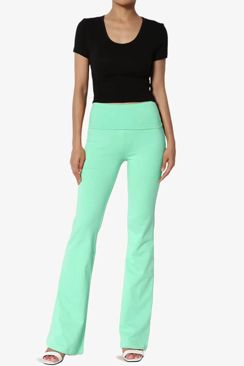 TheMogan Women's Basic Foldover Waistband Comfy Stretch Cotton Boot Cut Lounge Yoga Pants