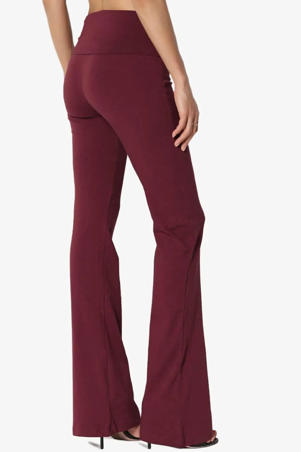 TheMogan Women's Basic Foldover Waistband Comfy Stretch Cotton Boot Cut Lounge Yoga Pants