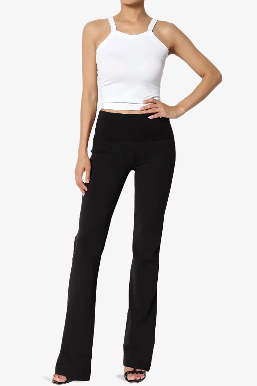 TheMogan Women's Basic Foldover Waistband Comfy Stretch Cotton Boot Cut Lounge Yoga Pants