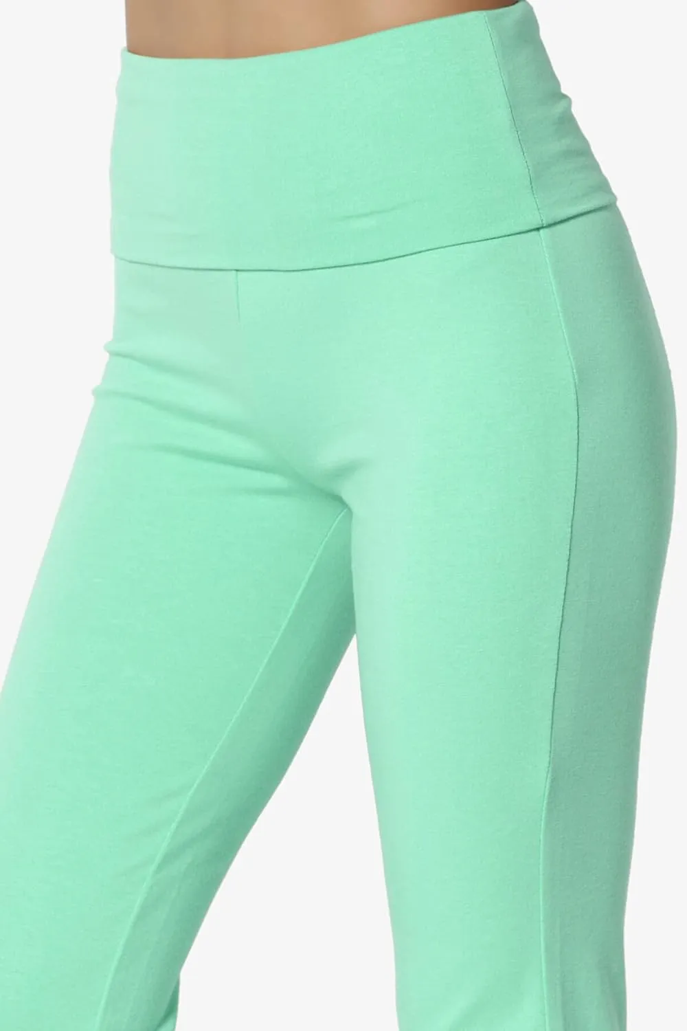 TheMogan Women's Basic Foldover Waistband Comfy Stretch Cotton Boot Cut Lounge Yoga Pants