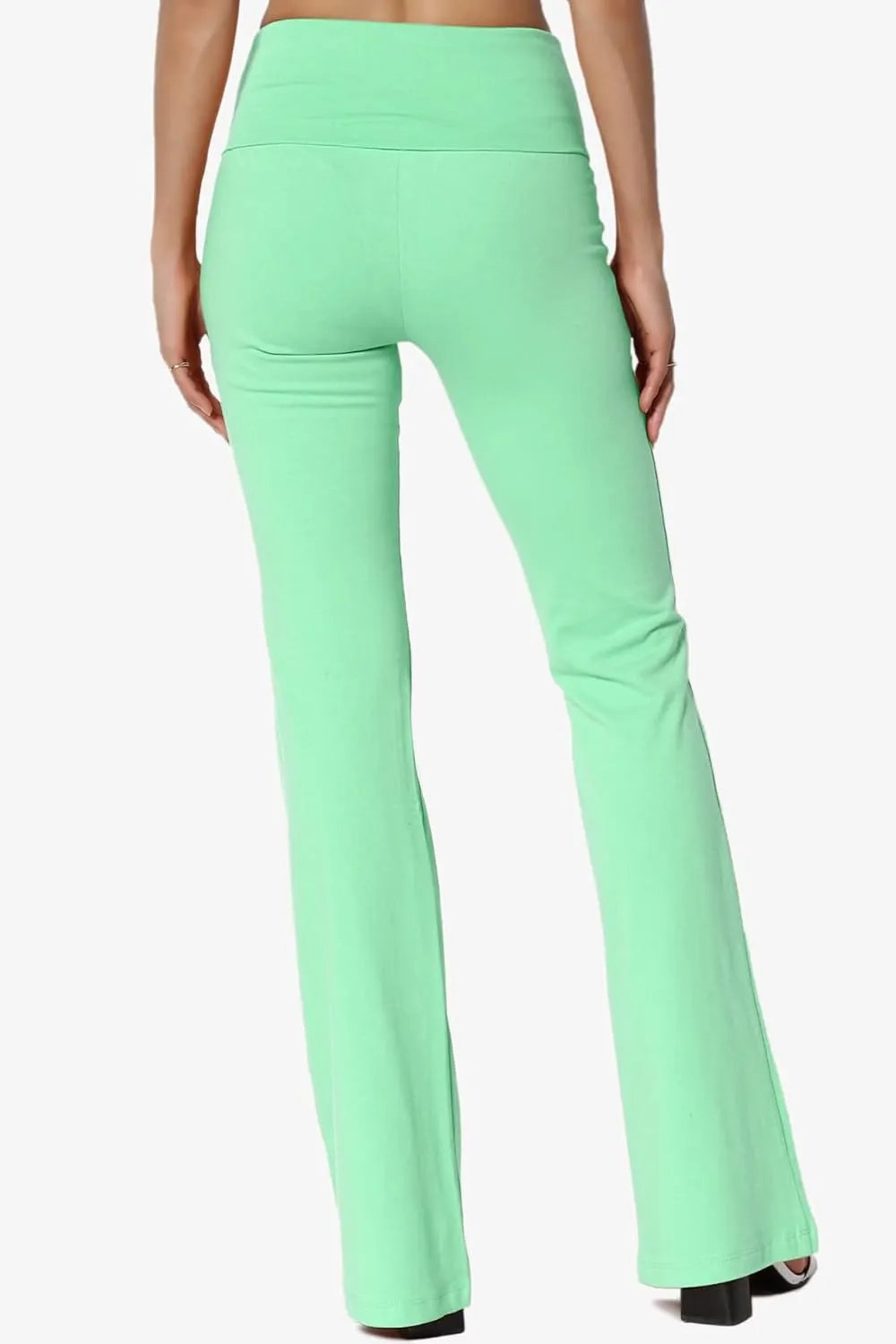 TheMogan Women's Basic Foldover Waistband Comfy Stretch Cotton Boot Cut Lounge Yoga Pants
