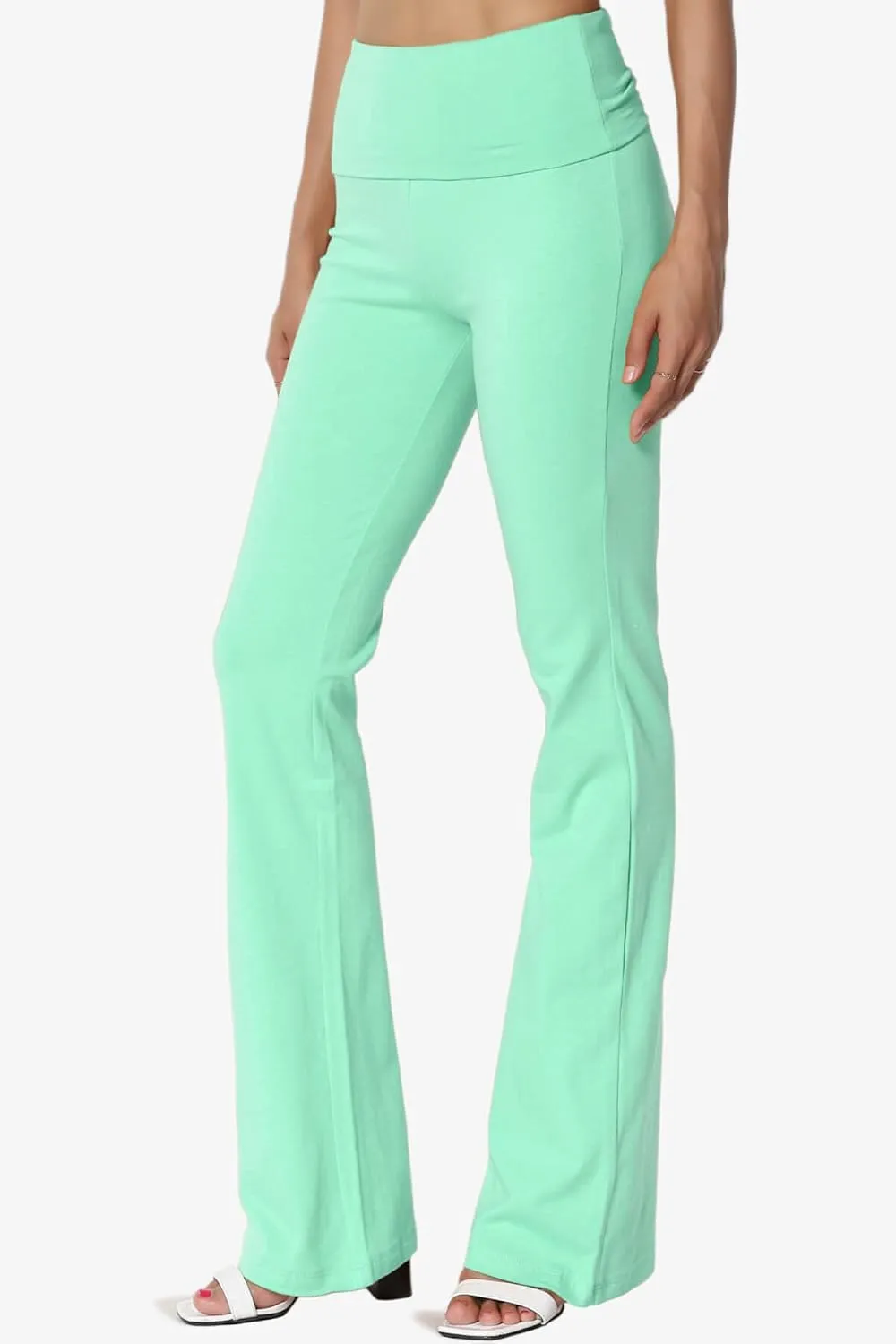TheMogan Women's Basic Foldover Waistband Comfy Stretch Cotton Boot Cut Lounge Yoga Pants