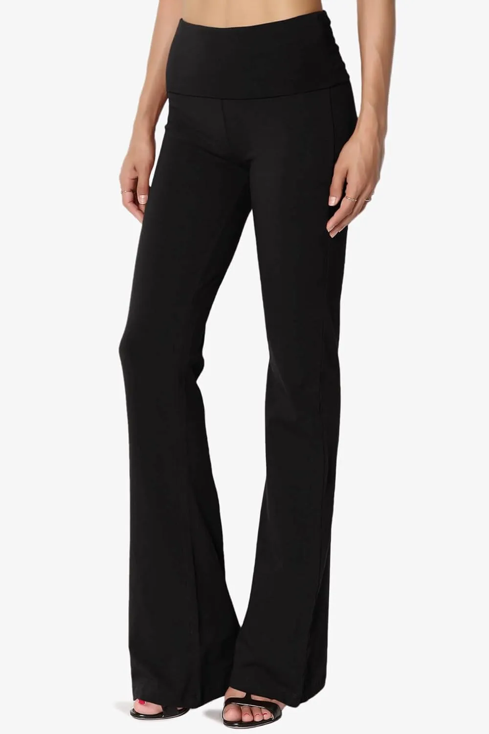 TheMogan Women's Basic Foldover Waistband Comfy Stretch Cotton Boot Cut Lounge Yoga Pants